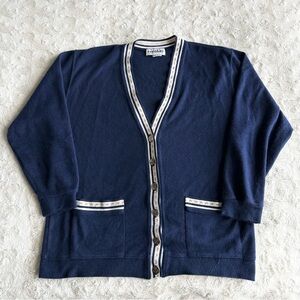 Vintage Eccobay Cardigan Sweater Womens Large Navy Star Anchor Nautical Retro
